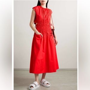 Proenza Schouler White Label Cutout Shirred Cotton-Poplin Midi Dress Red Size M